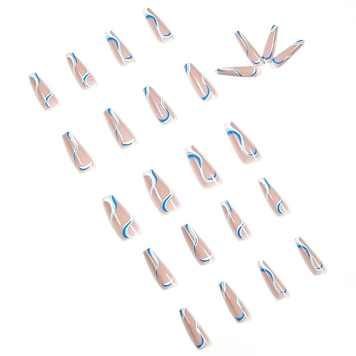 Комплект от 24 изкуствени нокти за притискане, ABS, тип балерина, лепила, многоцветни, 41#