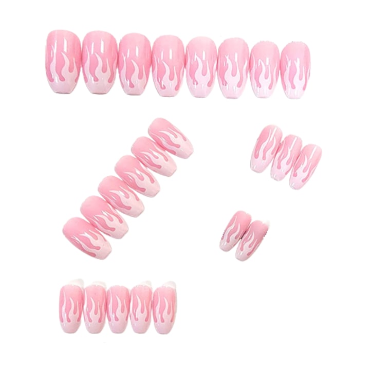 Комплект от 24 изкуствени нокти за притискане, ABS, тип балерина, лепила, розово/бяло, 12#