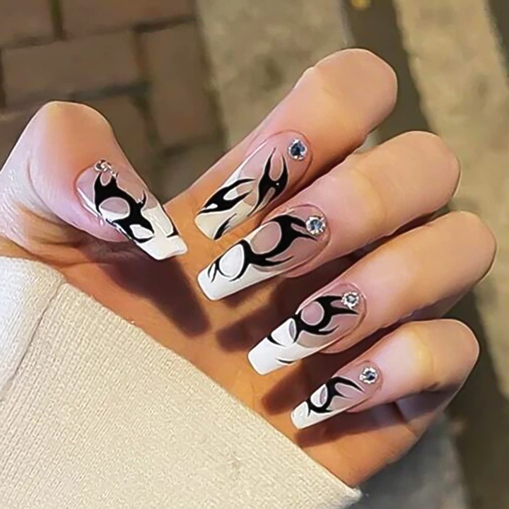 Set 24 unghii false press-on, ABS, Tip balerina, Adezive, Multicolor, 13#