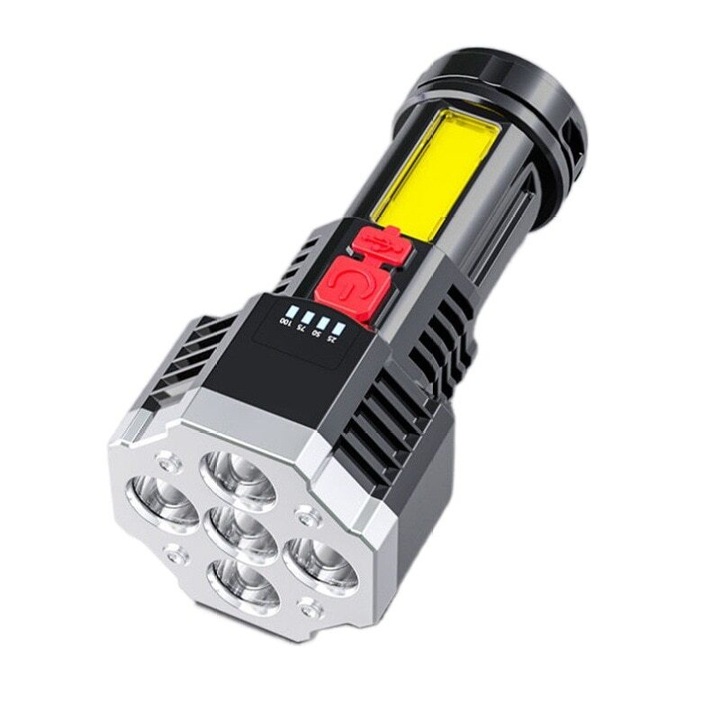 LED фенерче с 5 светодиода и странични светлини COB DELINY, 1200mAh, дисплей в проценти на батерията