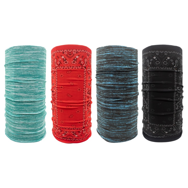 Set 4 bandane multifunctionale 2, poliester, material elastic, 50x25cm, universala, tip burlan, multicolor