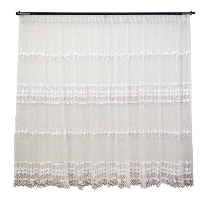 Hiko Garden13 бяла бродирана, неподвижна завеса 500x245см, с подплата