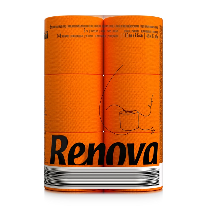 Renova WC -papír, 3 réteg, 6 tekercs, Narancssárga
