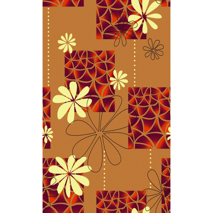 Draperie imprimata model floral maro latime 150 cm si 250 cm inaltime finisata cu rejansa si tiv