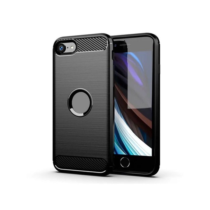 Калъф за телефон Forcell, Съвместим с iPhone 7 Plus / iPhone 8 Plus, модел Anti-Shock Carbon, TPU, Черен