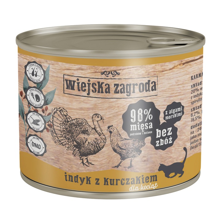 Hrana umeda pentru pisici, Wiejska Zagroda, Junior, Curcan si pui, 200 g