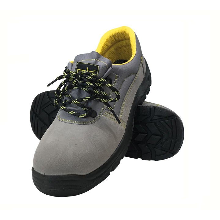 Pantofi de protectie Yesvel, Talpa antiderapanta, Bombeu Otel, Piele/Poliuretan, Gri/Galben, 46 EU