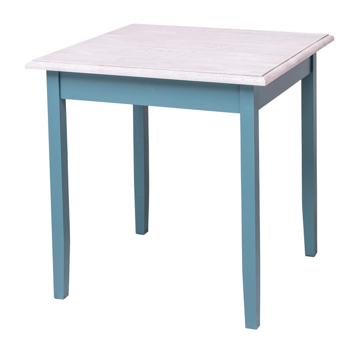 Masa cu blat stejar, vopsit, albastru, top gri deschis, 100% lemn masiv