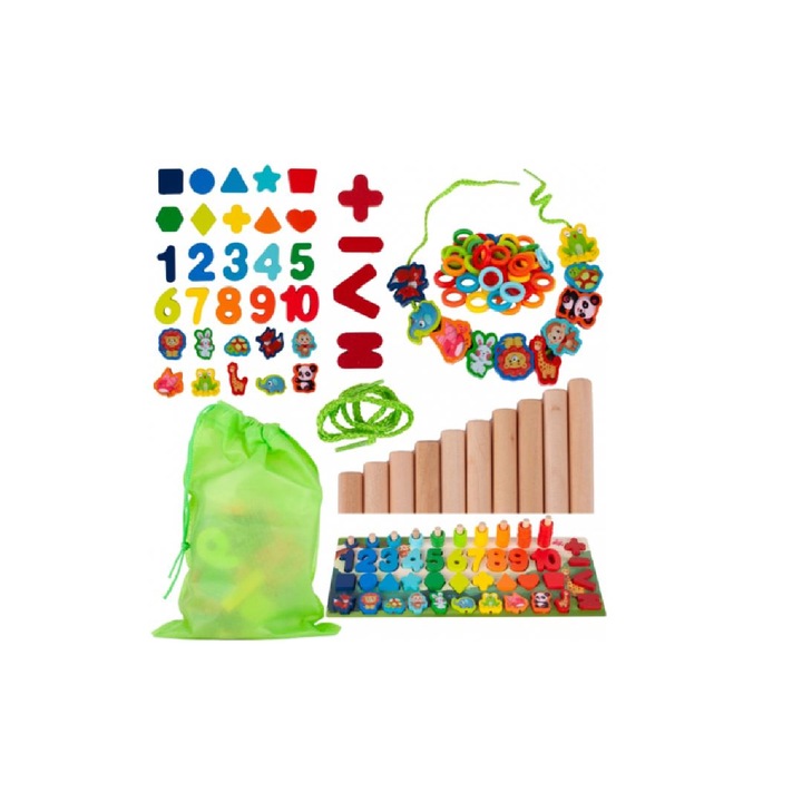 Пъзел дървени фигурки, форми на животни, цифри, Malplay 109359