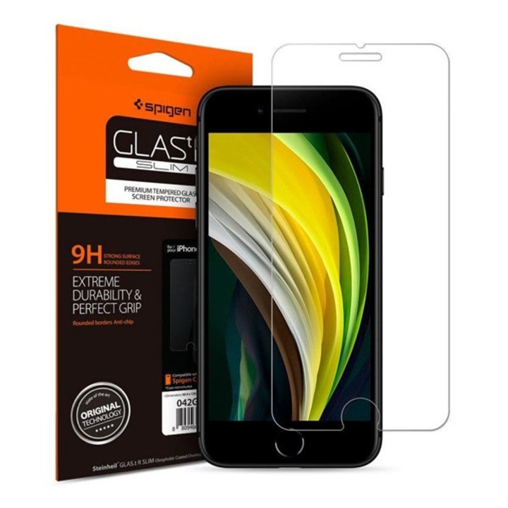 Spigen tr slim hd képernyővédő üveg, 2.5d, tok barát, ultravékony, 0.2mm, 9h, átlátszó, kompatibilis: Apple iPhone SE 3, 2022, / iPhone SE 2, 2020, / iPhone 8 4.7