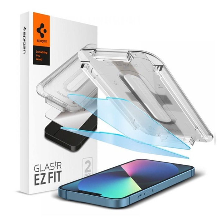Spigen ez fit képernyővédő üveg 2db, 2.5d, kék fény védelem, 0.2mm, 9h, átlátszó, kompatibilis: Apple iPhone 16e / iPhone 14 / iPhone 13 Pro