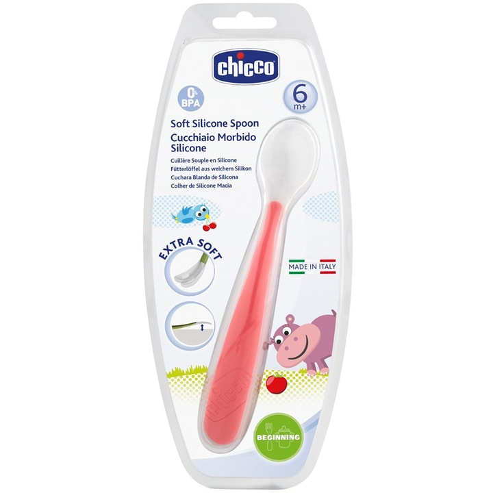 Силиконова лъжица Chicco 6+, Червена