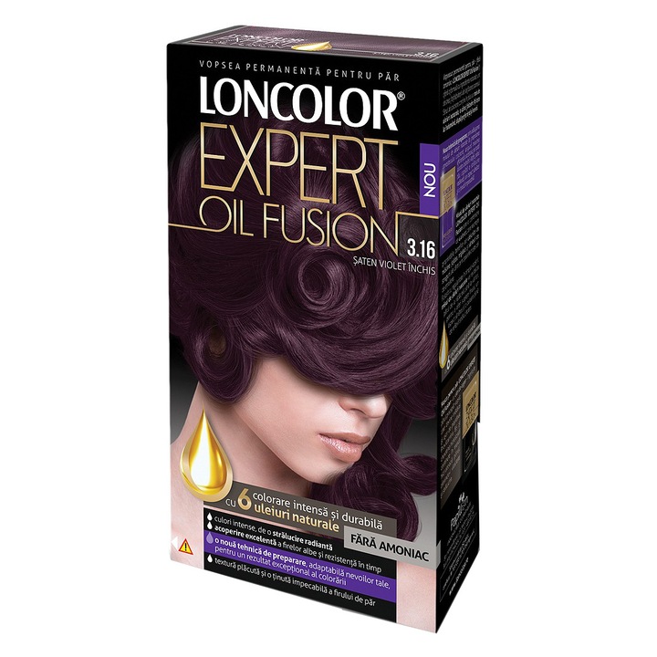 Vopsea de par permanenta Loncolor Expert Oil Fusion 3.16 Saten Violet Inchis, 100 ml