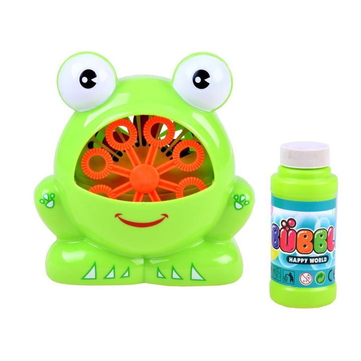 Szappanbuborékokat fújó béka, zöld