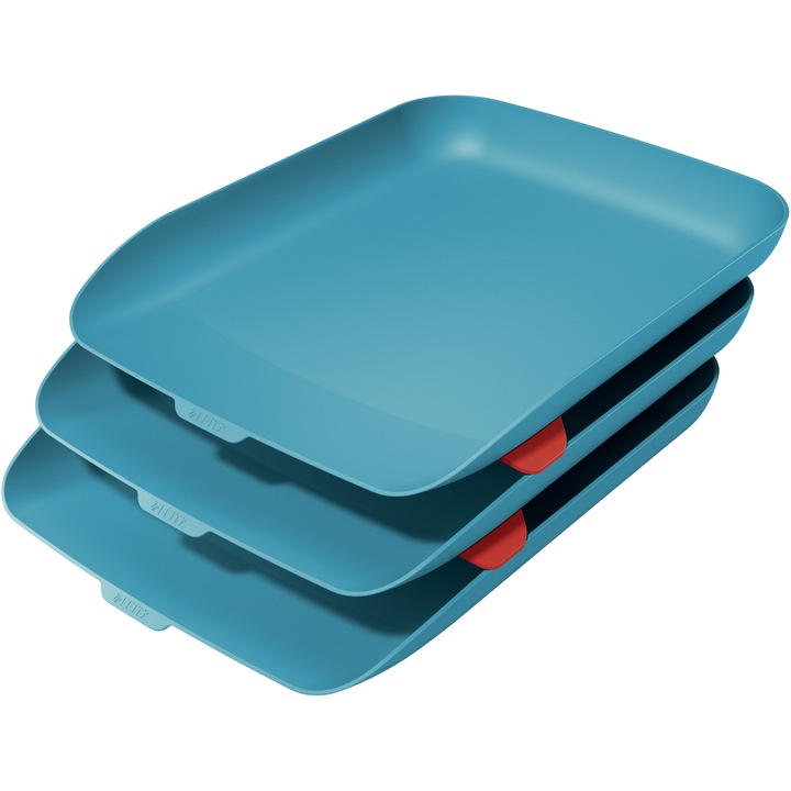 Tavita documente Leitz Cosy, PS, reciclabil, A4, 3 buc/set, albastru celest