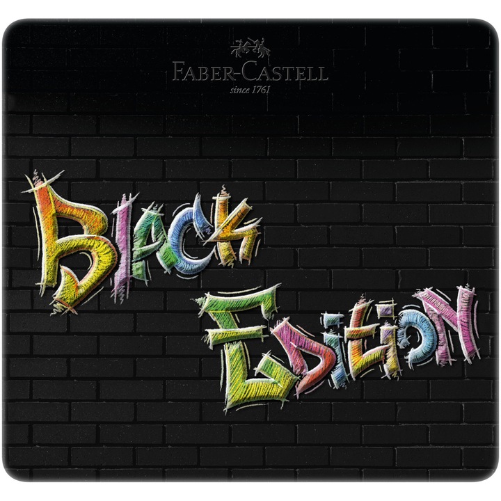Цветни моливи Faber-Castell Black Edition, 24 цвята, Метална кутия