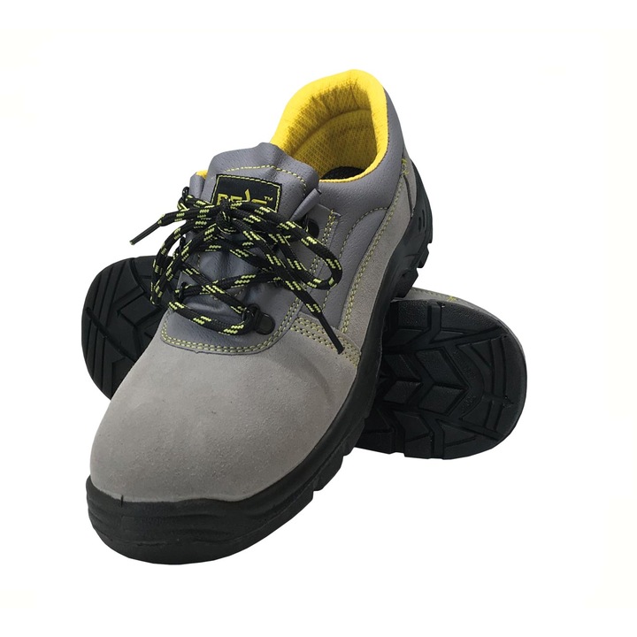 Pantofi de protectie Yesvel, Talpa antiderapanta, Bombeu otel, Piele/Poliuretan, Gri/Galben, 46 EU