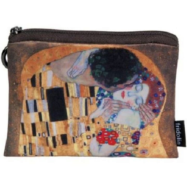 Mini pénztárca, polyester, 12x1,5x10cm, Klimt: The Kiss