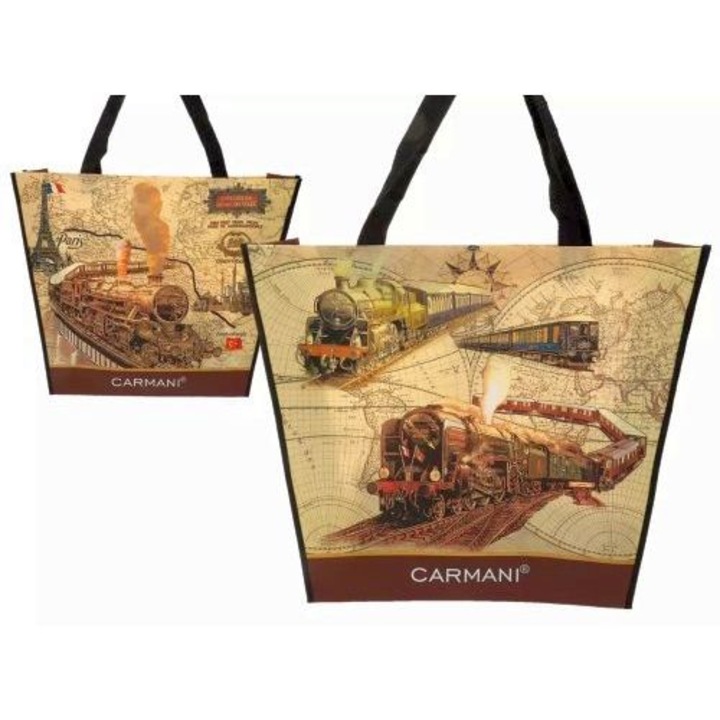 Válltáska kétoldalas 46x11x38cm, műanyag, történelmi mozdonyok