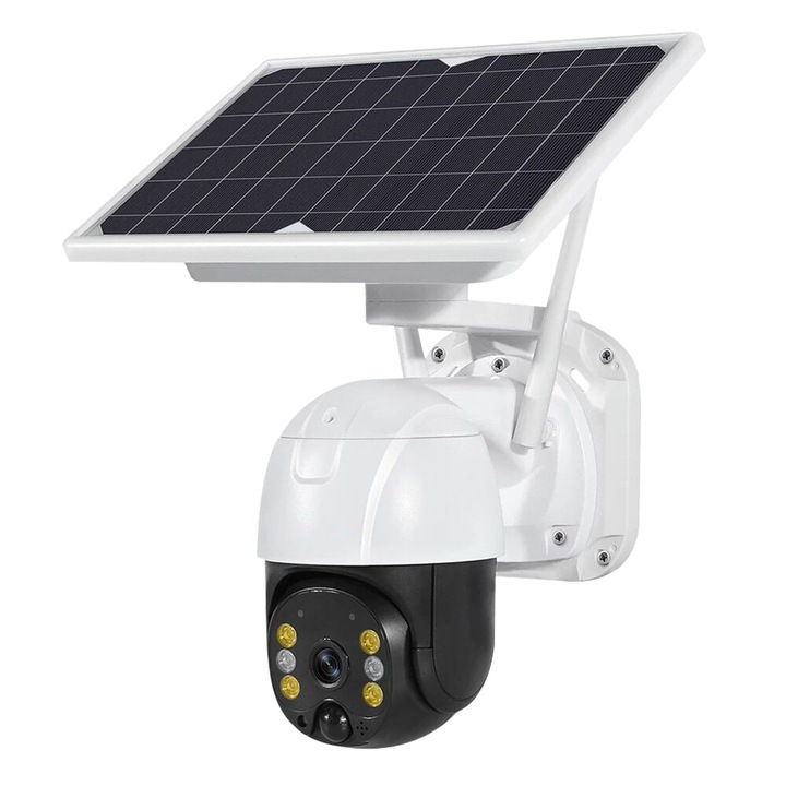 Камера за наблюдение със слънчево зареждане DELINY, WIFI, 2 MP, FullHD 1080p, Въртене от приложението, Водоустойчивост, Бяла