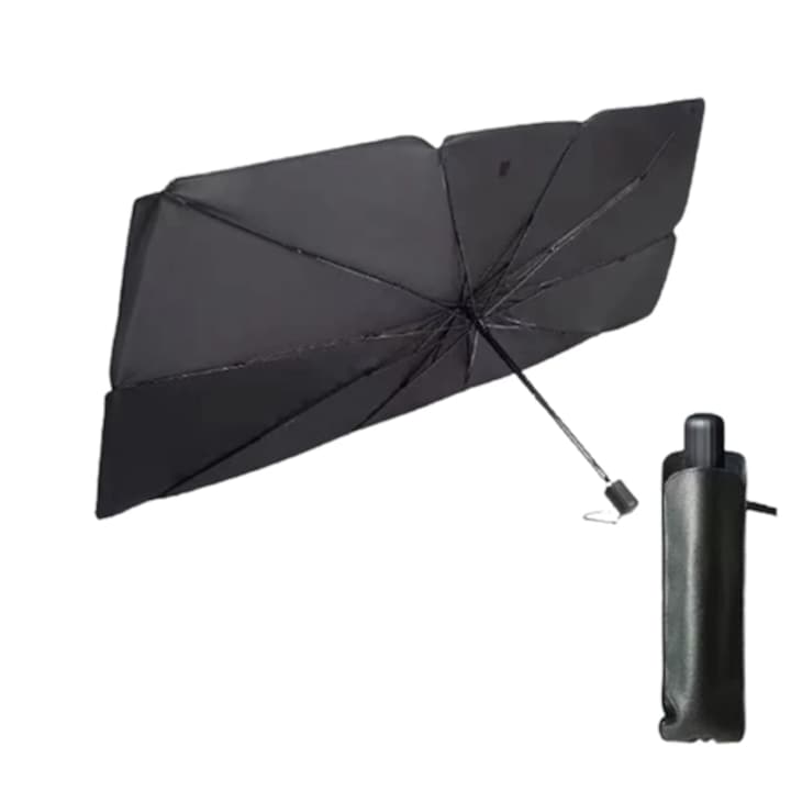 Сенник Esmartgadget, За кола, Сгъваем, Форма на чадър, Черно-сребрист, UV устойчив, 125 X 65 см