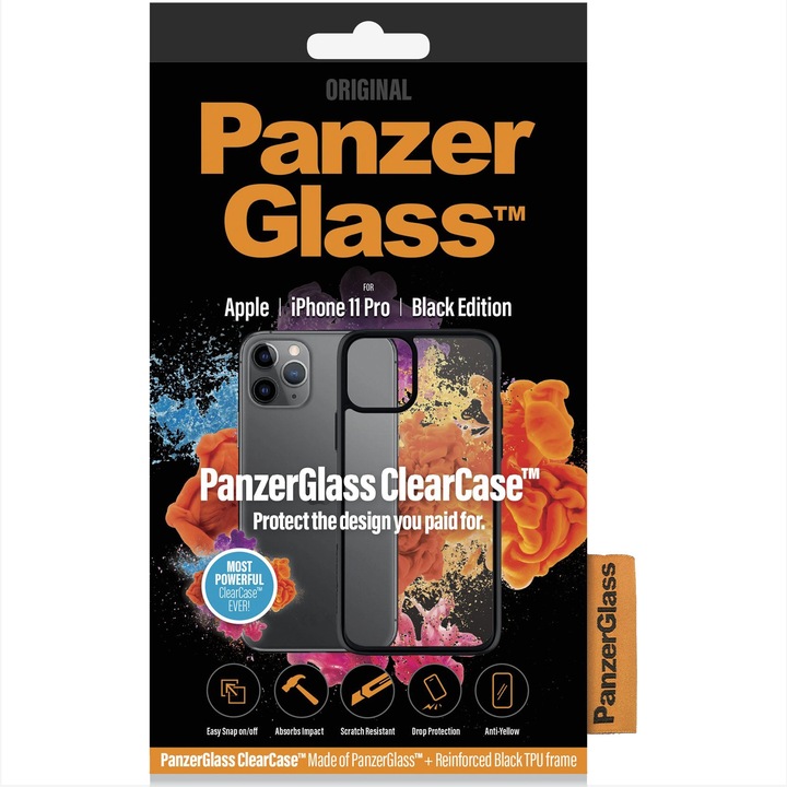 PanzerGlass védőtok Apple iPhone 11 Pro telefonhoz, átlátszó / fekete keret