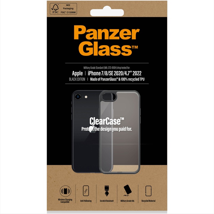 PanzerGlass védőtok Apple iPhone 7/8/SE (2020/2022), átlátszó / fekete kerethez