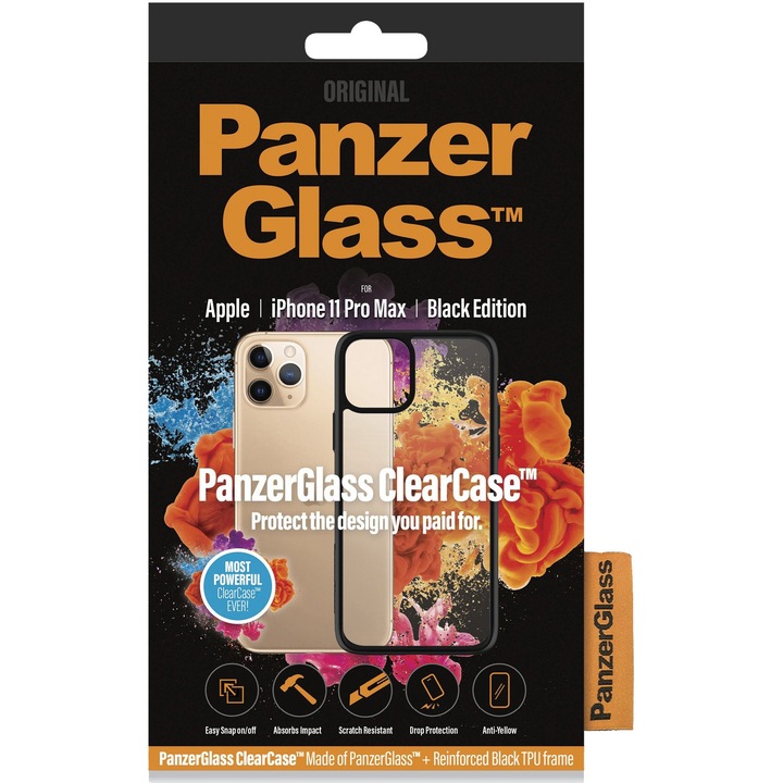 PanzerGlass védőtok Apple iPhone 11 Pro Max telefonhoz, átlátszó / fekete keret
