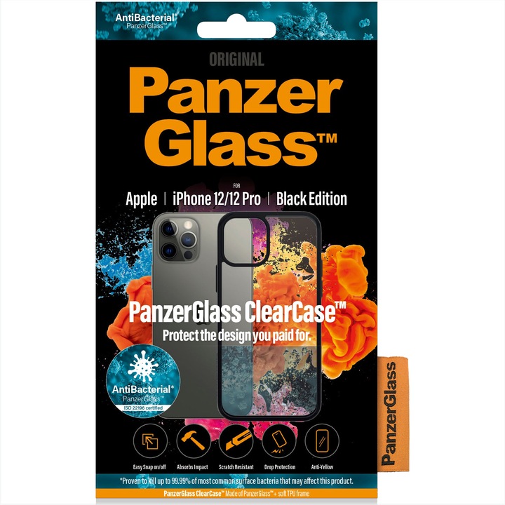 PanzerGlass védőtok Apple iPhone 12 | 12 Pro, átlátszó / fekete keret