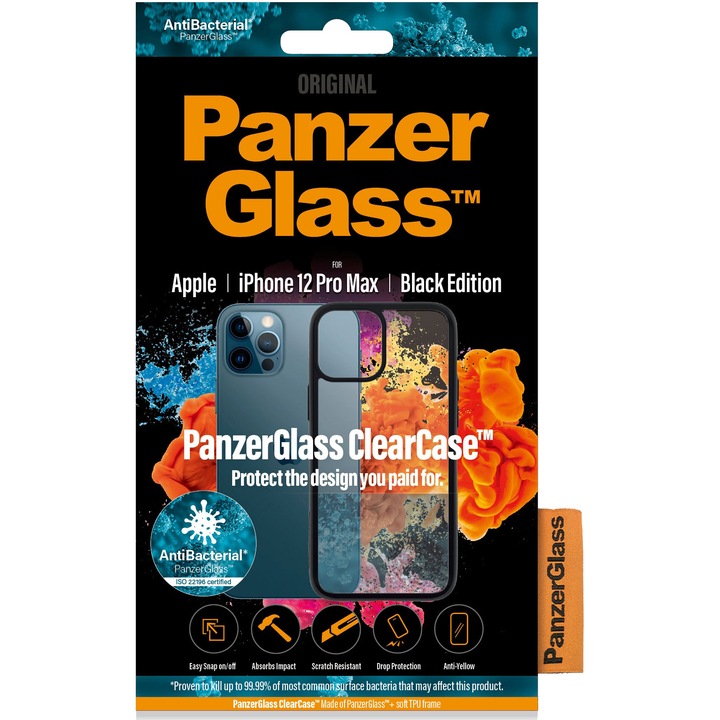 PanzerGlass védőtok Apple iPhone 12 Pro Max telefonhoz, átlátszó / fekete keret
