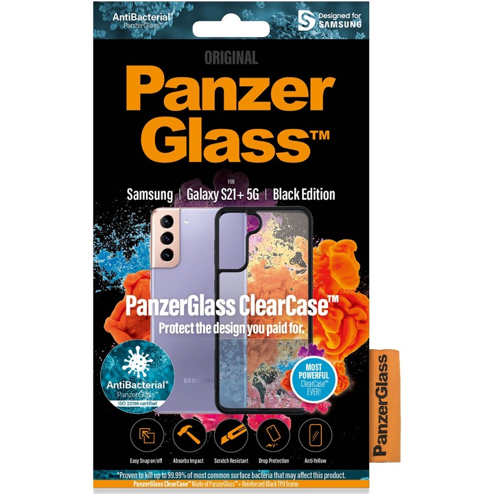 Husa de protectie PanzerGlass pentru Samsung Galaxy S21+ 5G, Transparentaa / Rama Neagra