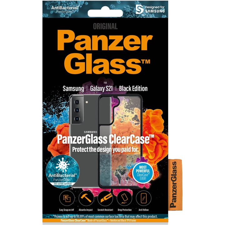 Husa de protectie PanzerGlass pentru Samsung Galaxy S21 5G, Transparentaa / Rama Neagra