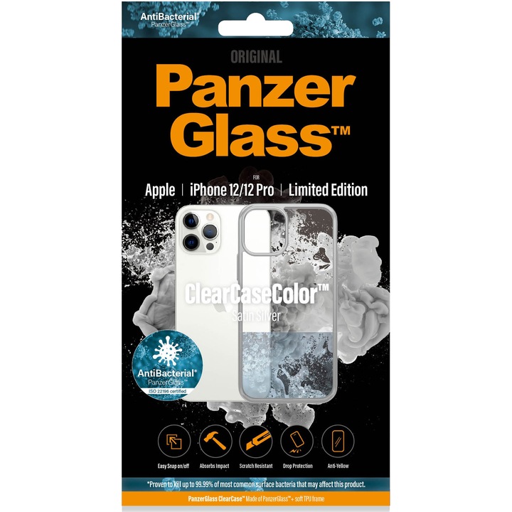 PanzerGlass védőtok Apple iPhone 12 | 12 Pro, átlátszó / szürke keret