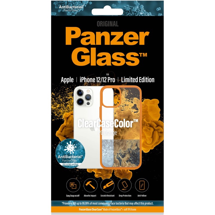 PanzerGlass védőtok Apple iPhone 12 | 12 Pro, átlátszó / narancssárga keret