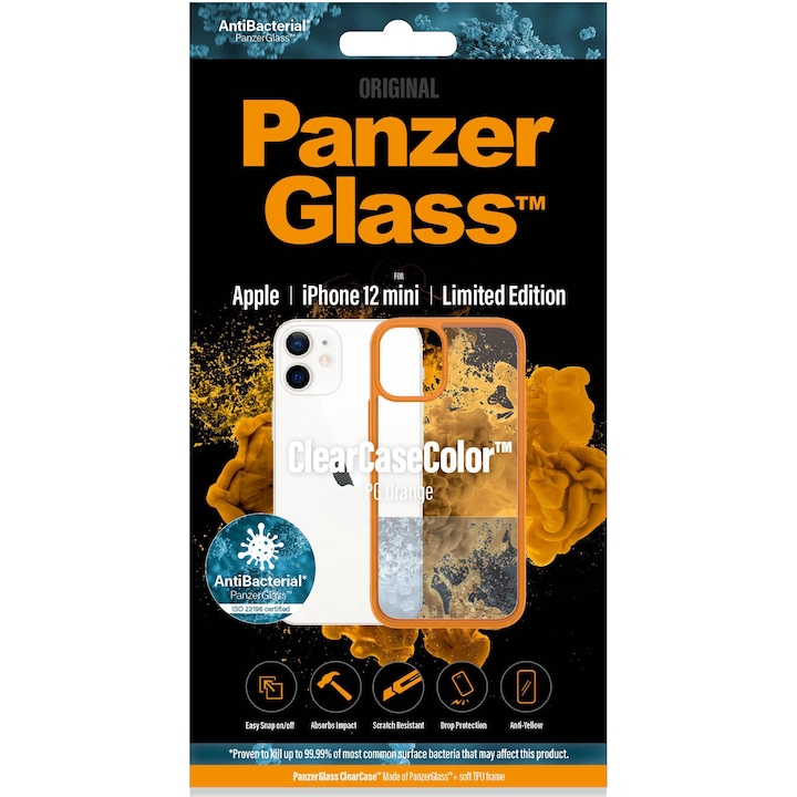 Калъф PanzerGlass за Apple iPhone 12 mini, Прозрачен/Оранжева рамка