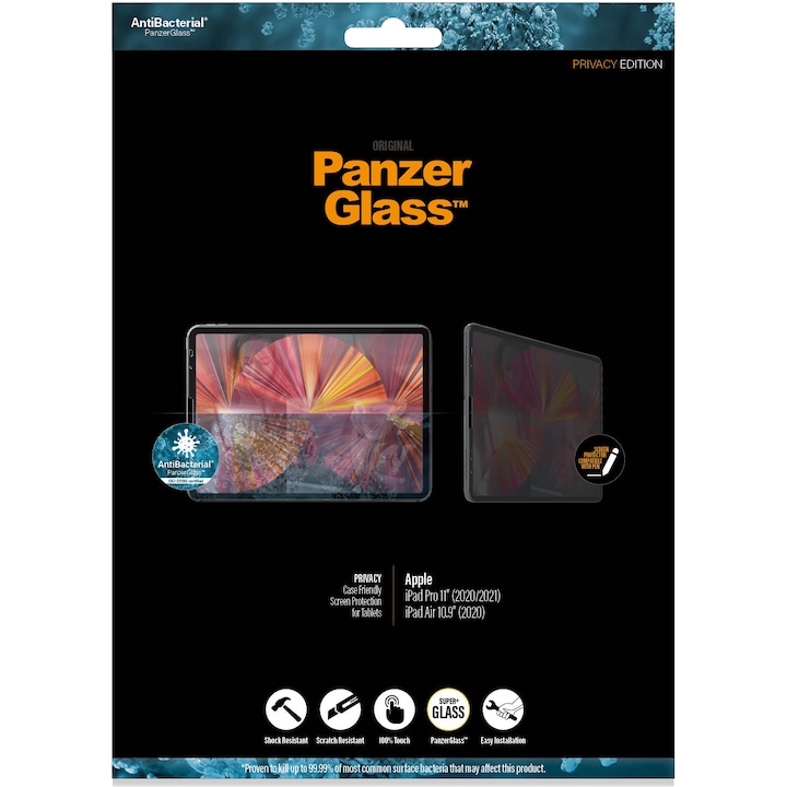 Защитно фолио PanzerGlass, Стъкло, за Apple iPad Pro (2020/2021) - privacy, Black