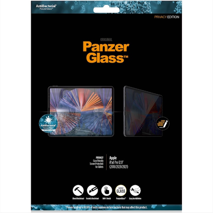 Защитно фолио PanzerGlass, Стъкло, за Apple iPad Pro 12.9″ (2018/2020/2021) - privacy, Black