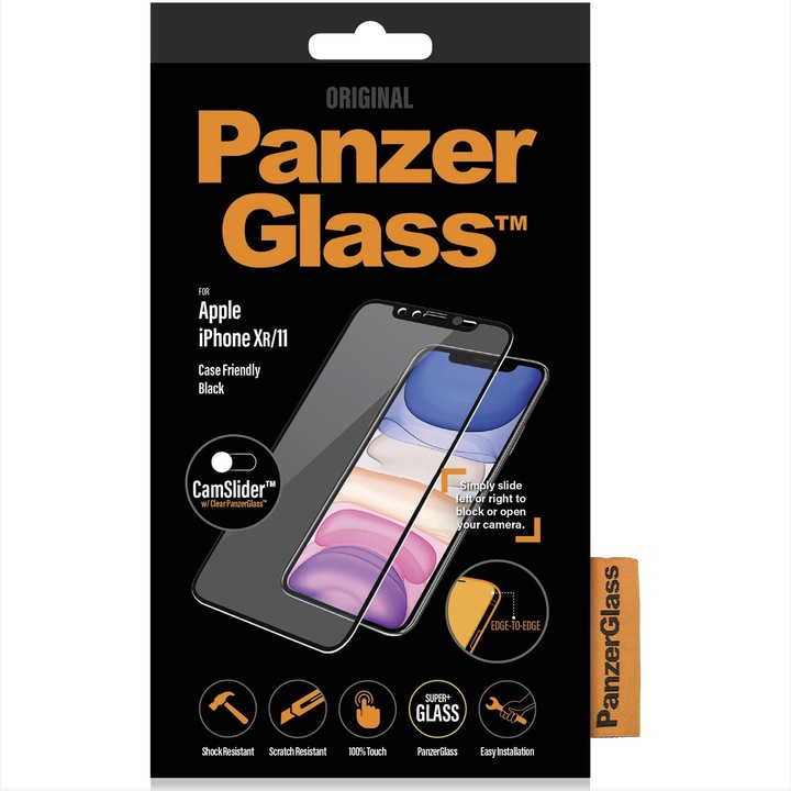 Folie de protectie PanzerGlass 2668 din sticla pentru Apple iPhone XR/11, Transparenta / Rama Neagra