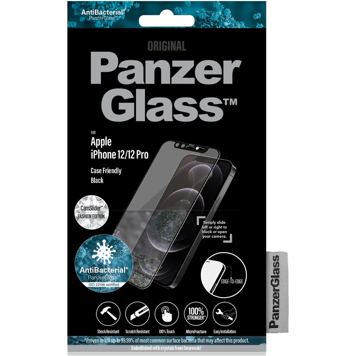 PanzerGlass üvegvédő fólia Apple iPhone 12 | 12 Pro - CamSlider, átlátszó / fekete keret