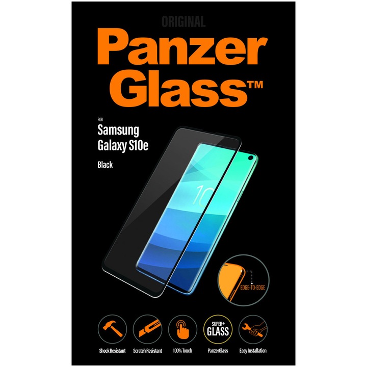 PanzerGlass üveg védőfólia Samsung Galaxy S10e készülékhez, átlátszó / fekete keret
