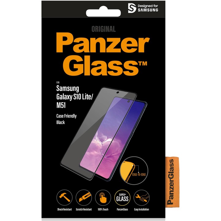 Folie de protectie PanzerGlass din sticla pentru Samsung Galaxy S10 Lite/M51, Transparenta / Rama Neagra