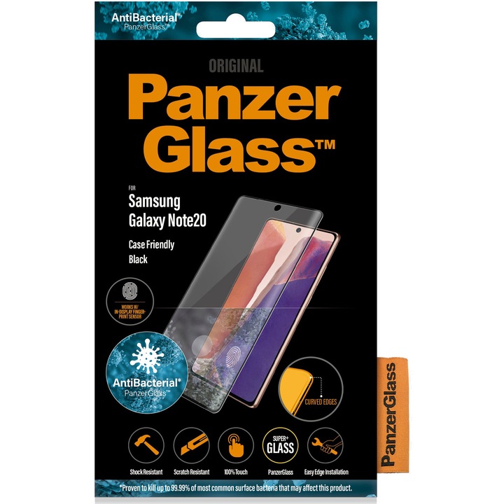 Folie de protectie PanzerGlass din sticla pentru Samsung Galaxy Note20, Transparenta / Rama Neagra