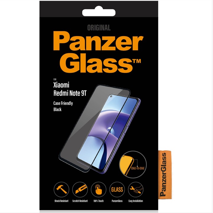 PanzerGlass üveg védőfólia Xiaomi Redmi Note 9T-hez, átlátszó / fekete keret