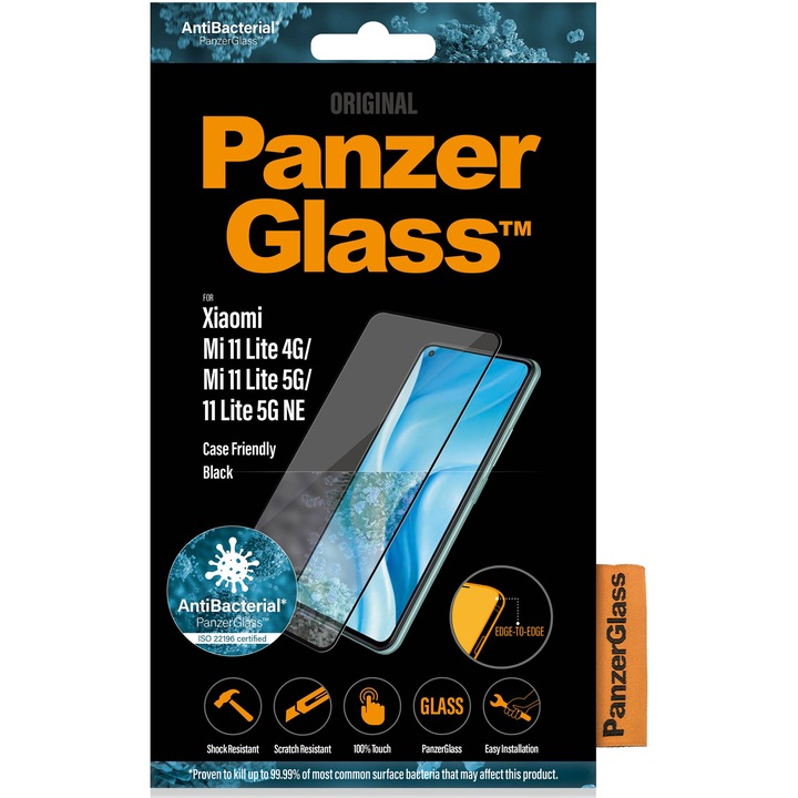 PanzerGlass üveg védőfólia Xiaomi Mi 11 Lite készülékhez, átlátszó / fekete keret