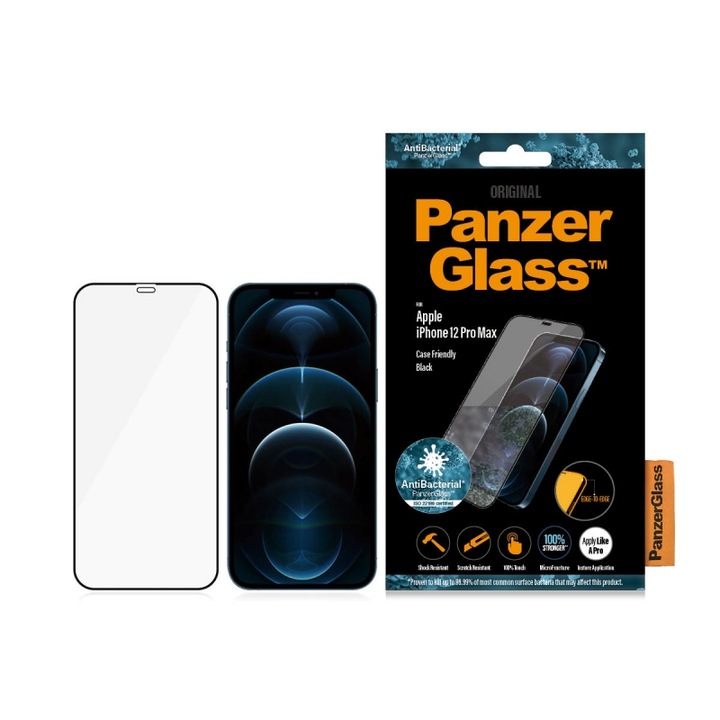 Стъклен протектор PanzerGlass за Apple iPhone12 Pro Max, Прозрачен/Черна рамка