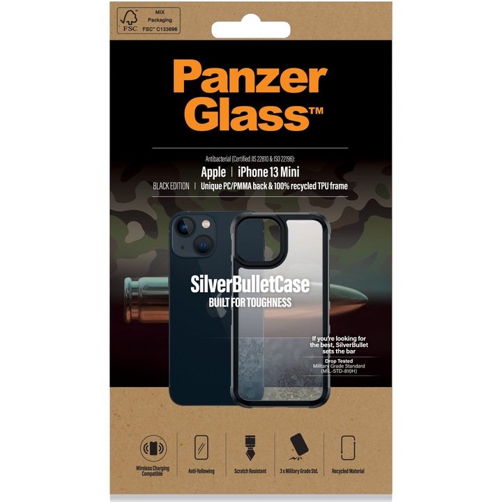 Husa de protectie PanzerGlass pentru Apple iPhone 13 mini, Transparenta / Rama Neagra