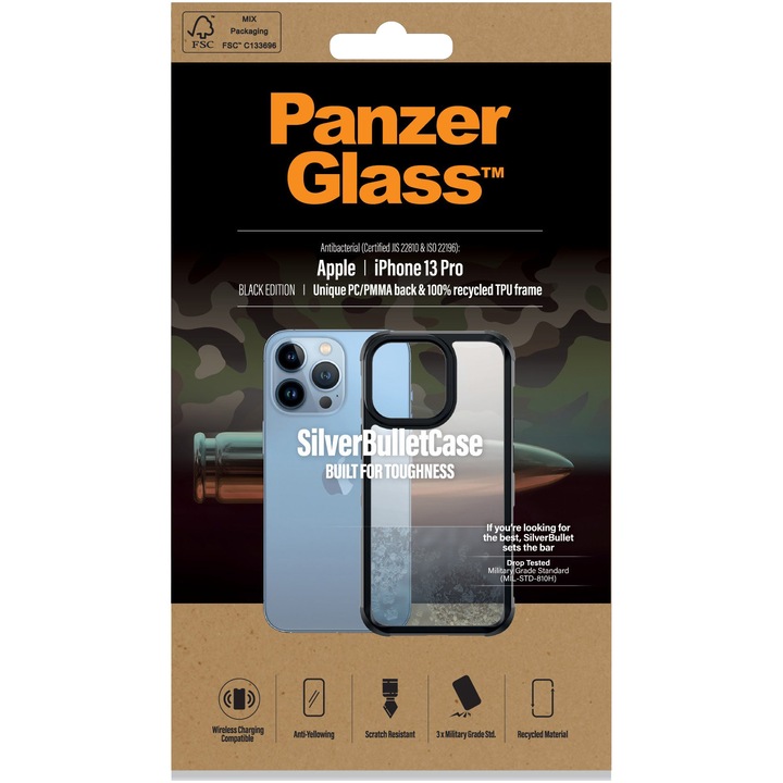 Apple iPhone 13 Pro-val kompatibilis PanzerGlass védőtok, átlátszó / fekete keret