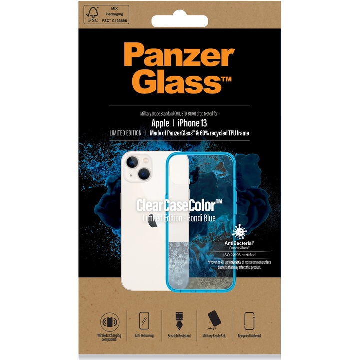 PanzerGlass védőtok Apple iPhone 13-hoz, átlátszó / türkiz váz