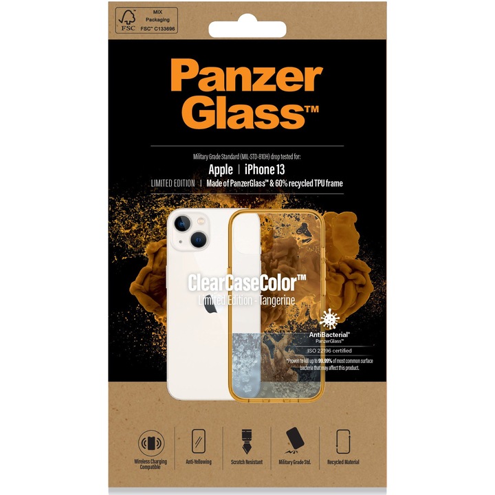 Husa de protectie PanzerGlass pentru Apple iPhone 13, Transparenta / Rama Galben-Mustar