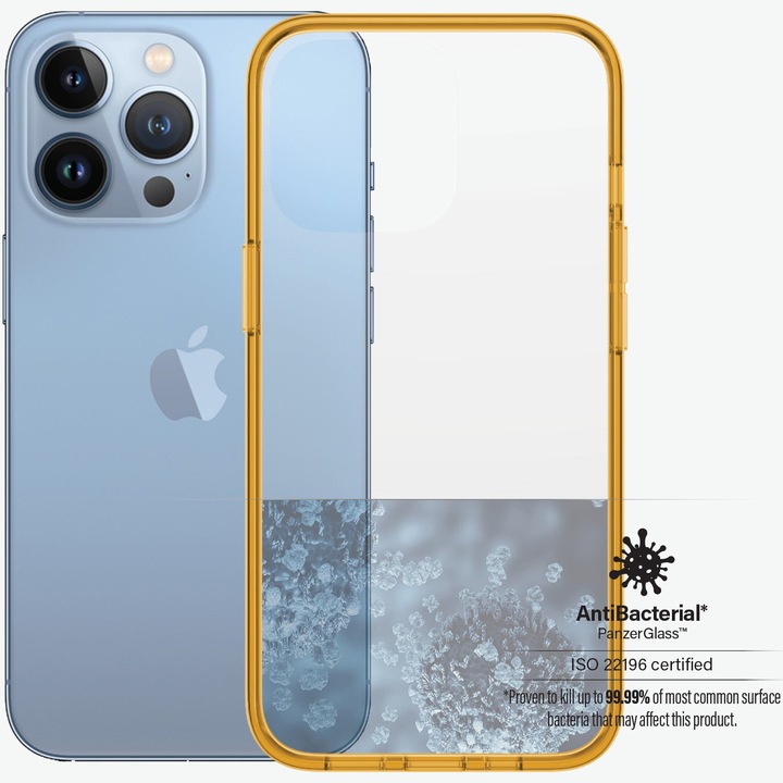 Husa de protectie PanzerGlass pentru Apple iPhone 13 Pro, Transparenta / Rama Galben-Mustar